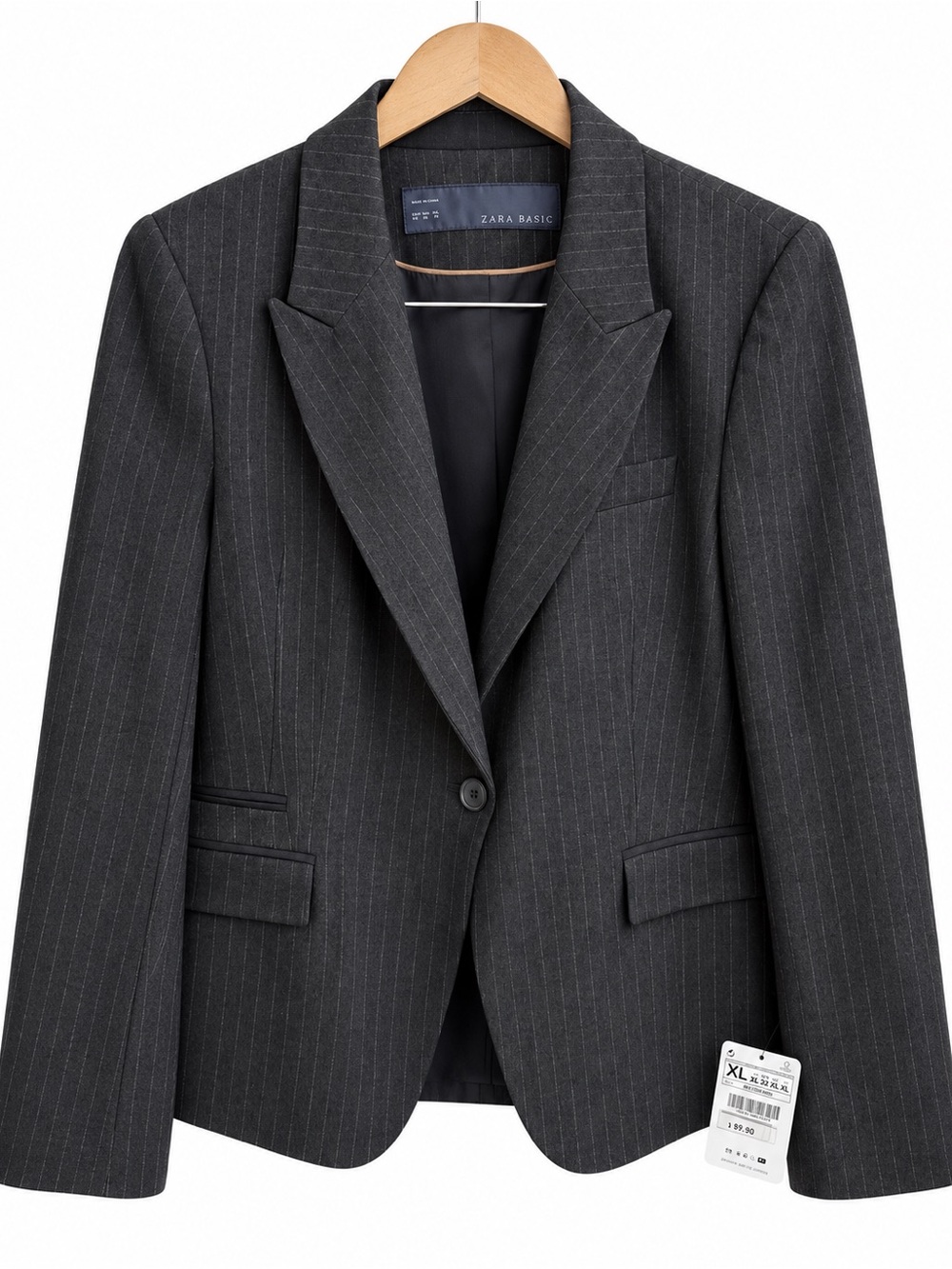 NWT Zara Basic Gray Pinstripe Blazer XL Quiet Luxury Office Siren